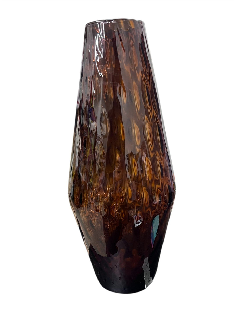 Brown Amber Tall Textured Glass Vase Unique