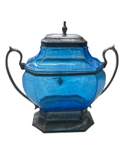 Century Silver Plate Rare 1920s Vintage Peacock Blue Etched Beverage Dispenser
