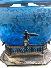 Century Silver Plate Rare 1920s Vintage Peacock Blue Etched Beverage Dispenser