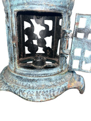 Chinese Antique Round Cast Iron Pagoda Garden Lantern Bird and Bamboo Designs
