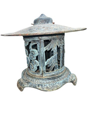 Chinese Antique Round Cast Iron Pagoda Garden Lantern Bird and Bamboo Designs
