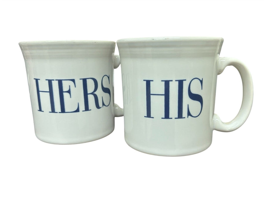 Fiesta - Pair of White His and Hers Java Handle Mugs Homer Laughlin Ceramic Cup