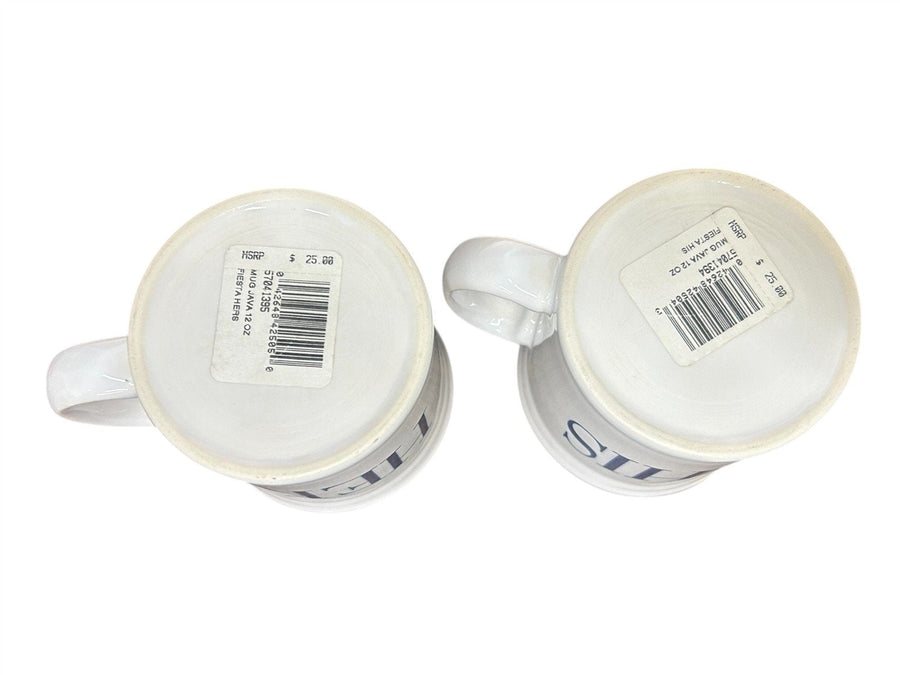 Fiesta - Pair of White His and Hers Java Handle Mugs Homer Laughlin Ceramic Cup