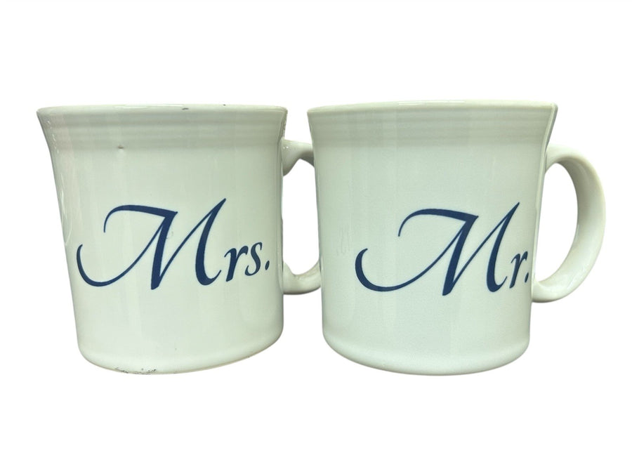Fiesta - Pair of Mr. and Mrs. White Java Handle Mug Homer Laughlin Ceramic Cup