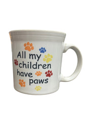 Fiesta - White "All My Children Have Paws" Java Handle Mug Homer Laughlin Cup