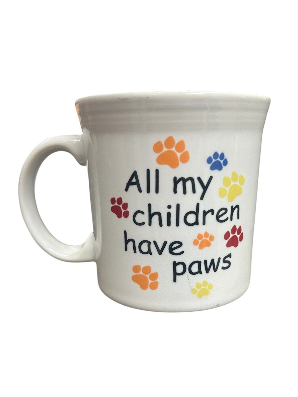 Fiesta - White "All My Children Have Paws" Java Handle Mug Homer Laughlin Cup