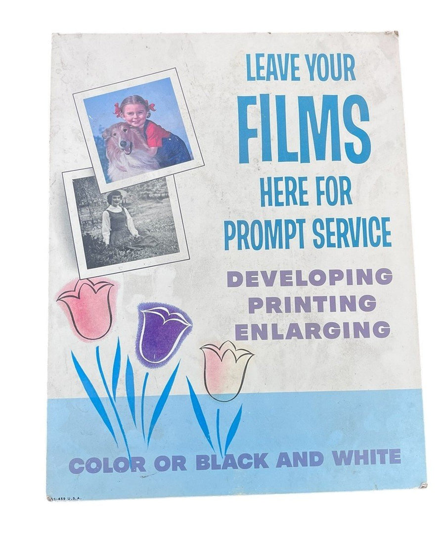 Vintage Camera Film Processing Store Display Standing Sign Floral
