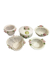 Ceramic Italian Woven Pottery Set Of Five Made In Italy Baskets With Roses