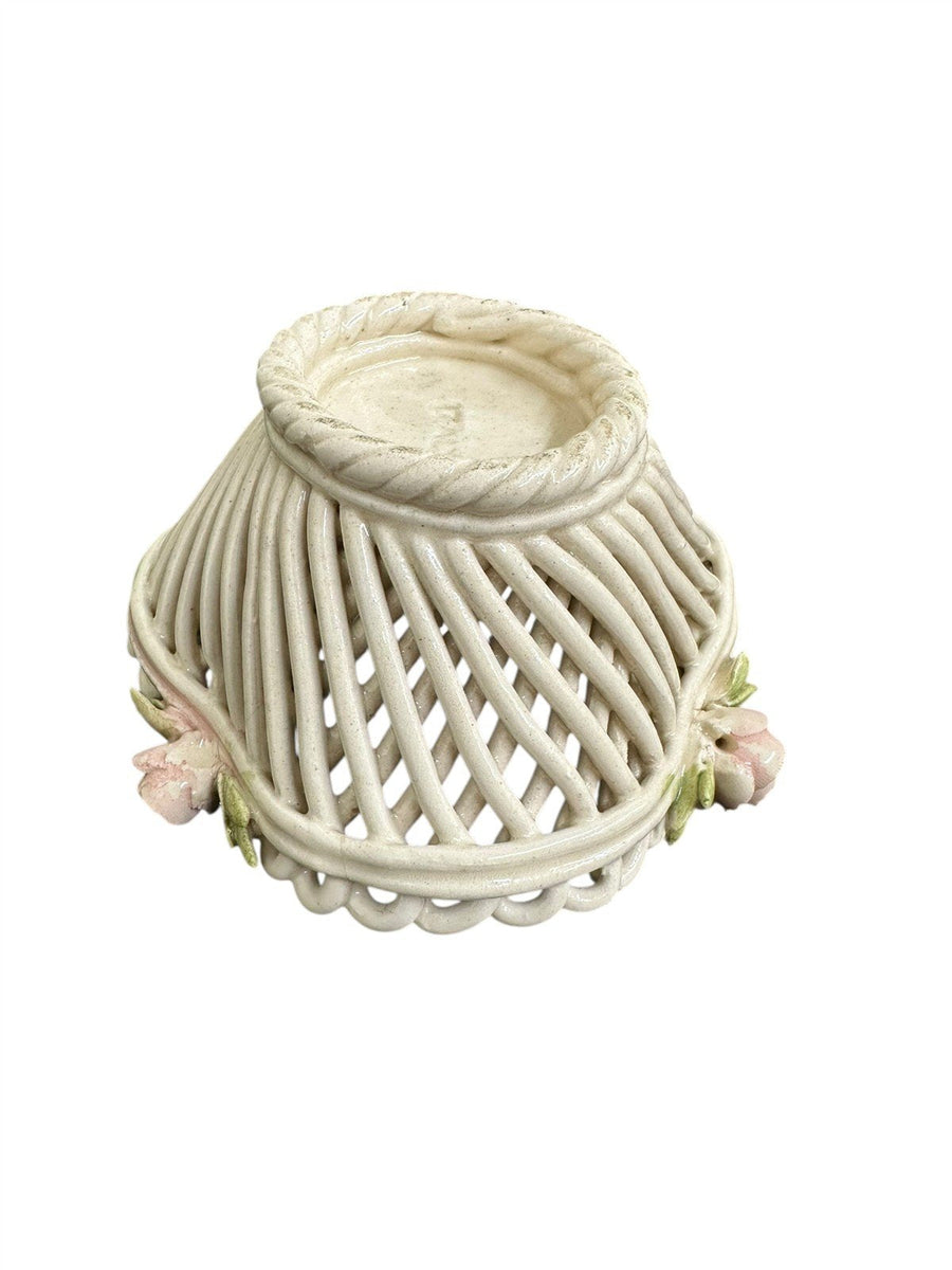 Ceramic Italian Woven Pottery Set Of Five Made In Italy Baskets With Roses