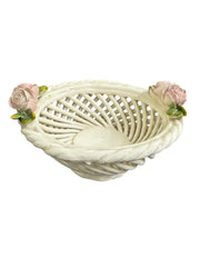 Ceramic Italian Woven Pottery Set Of Five Made In Italy Baskets With Roses