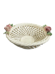 Ceramic Italian Woven Pottery Set Of Five Made In Italy Baskets With Roses