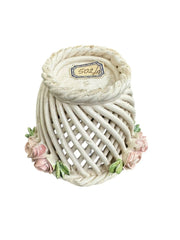 Ceramic Italian Woven Pottery Set Of Five Made In Italy Baskets With Roses