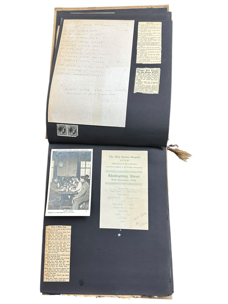 Hard Cover 1940s Solider Photo Album War News Paper Clippings Letters