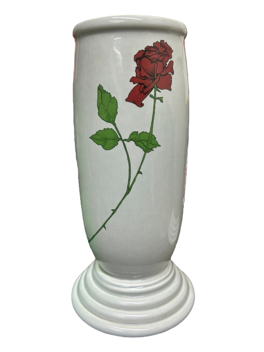 Fiesta - Gray Millennium III Flower Vase With A Rose Homer Laughlin Ceramic