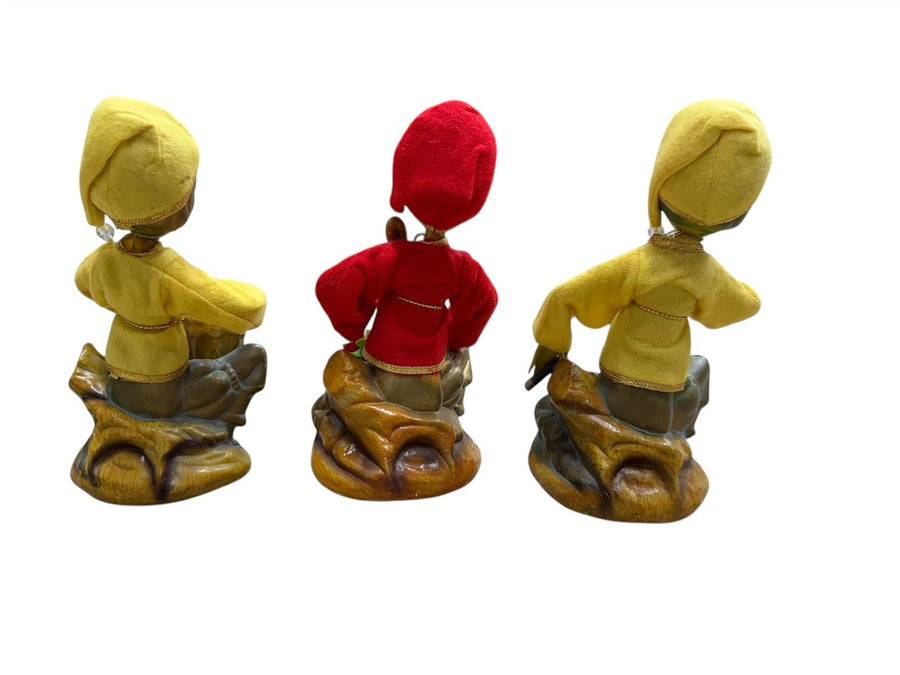 Three Vintage Tilso Pixie Elf 1960's Vintage Christmas; Mandolin, Bongos, Flute