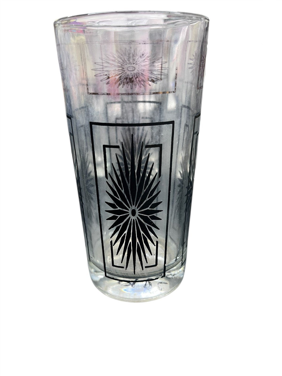 Set of 7 Mid Century Modern Atomic Starburst Black and Gold Glasses