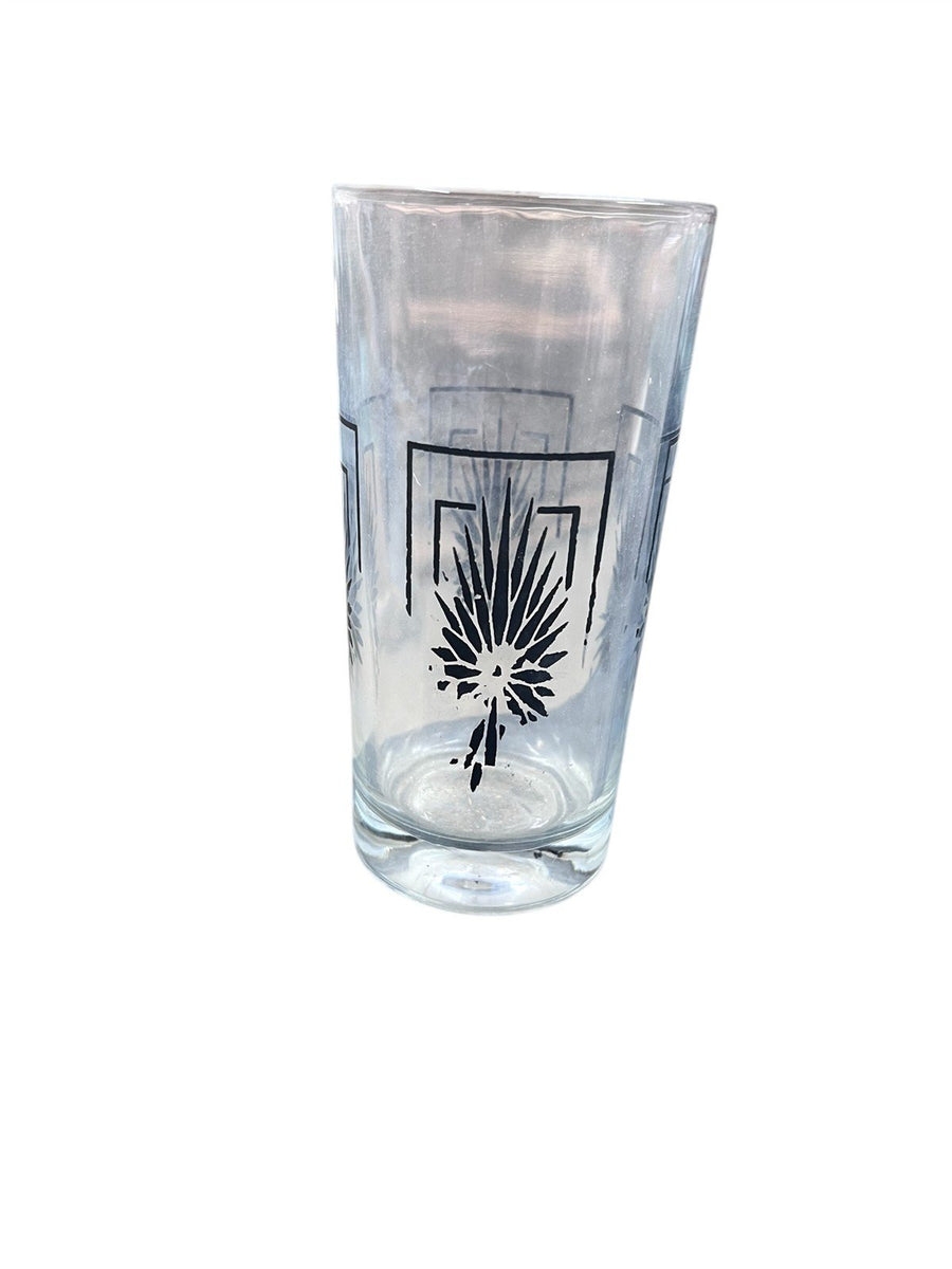 Set of 7 Mid Century Modern Atomic Starburst Black and Gold Glasses