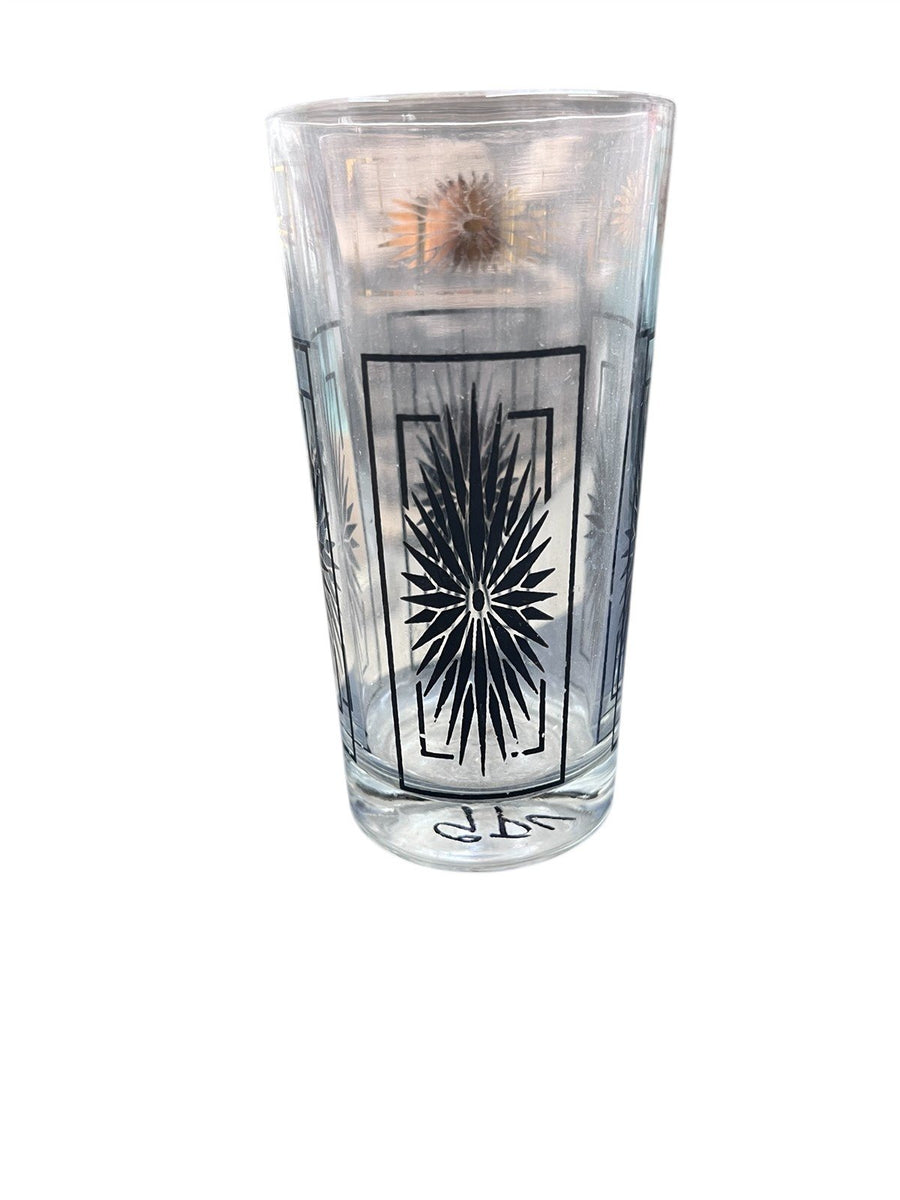 Set of 7 Mid Century Modern Atomic Starburst Black and Gold Glasses