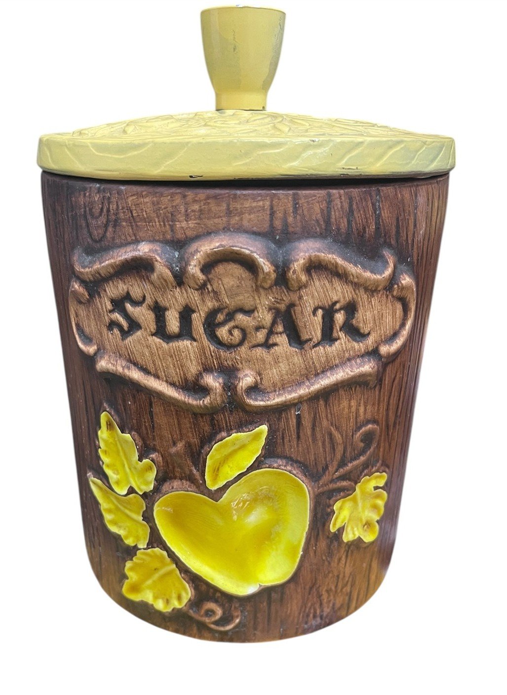 Treasure Craft Vintage 1970's Woodgrain Sugar and Tea Kitchen Canisters