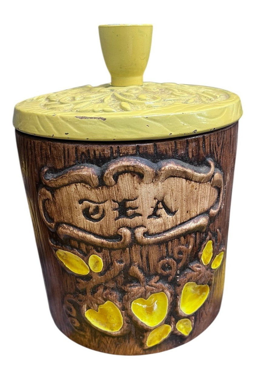 Treasure Craft Vintage 1970's Woodgrain Sugar and Tea Kitchen Canisters