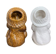 Tanuki Raccoon Set of 2 Brown/White Vintage Ceramic Drinking Mugs with Straw Hole