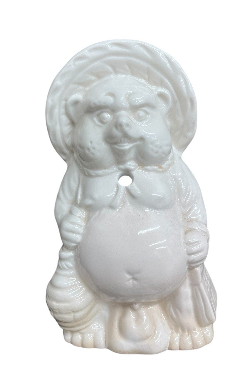 Tanuki Raccoon Set of 2 Brown/White Vintage Ceramic Drinking Mugs with Straw Hole