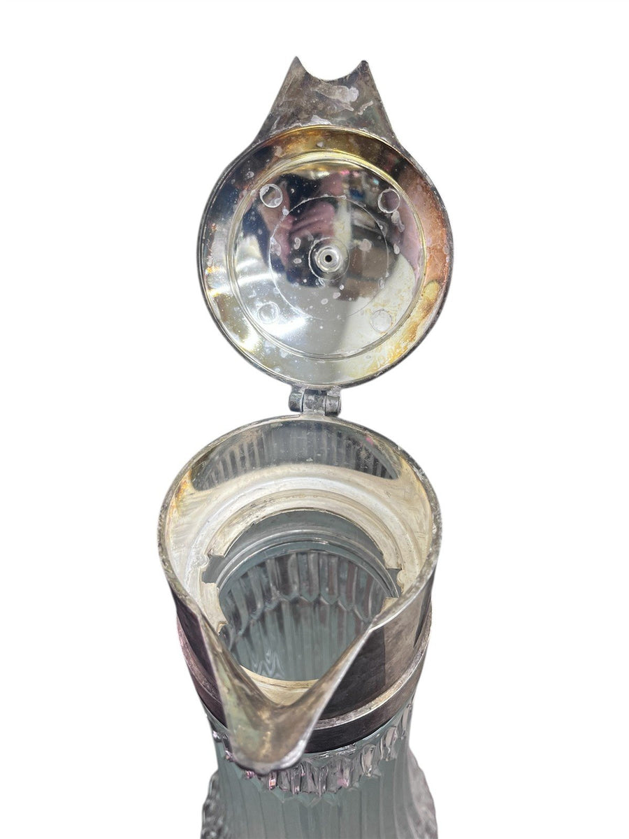 Italian Glass and Silver Plate Antique Wine Decanter With Ornate Details