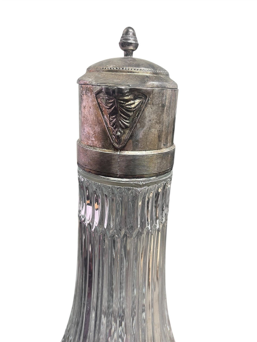 Italian Glass and Silver Plate Antique Wine Decanter With Ornate Details