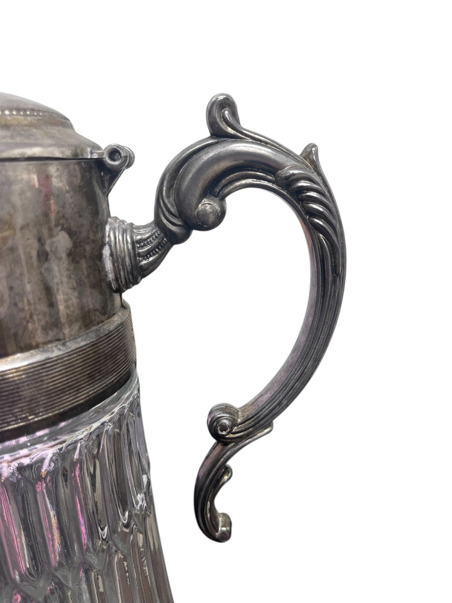 Italian Glass and Silver Plate Antique Wine Decanter With Ornate Details