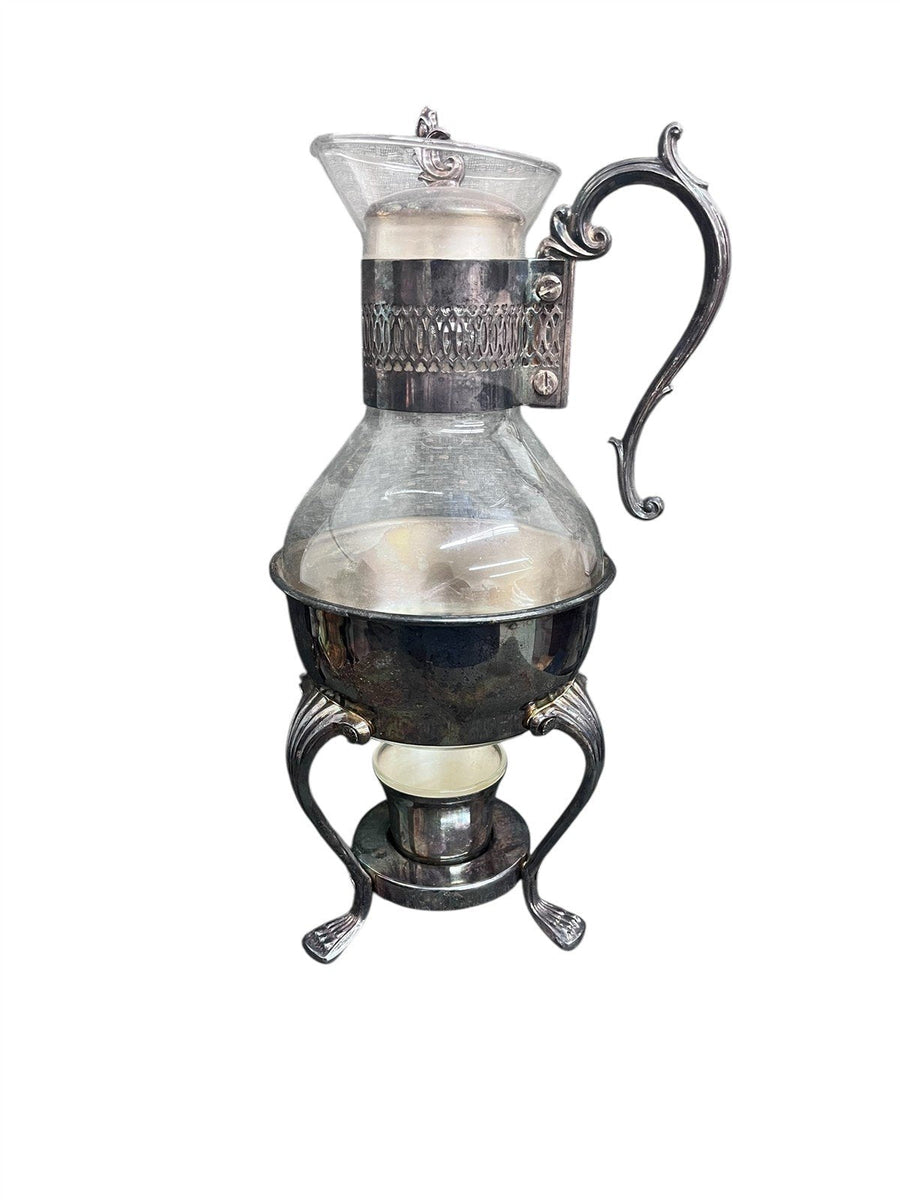 F.B. Rogers Vintage Glass and Silver Plated Coffee Carafe with Warming Stand