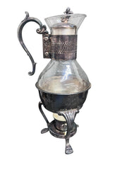 F.B. Rogers Vintage Glass and Silver Plated Coffee Carafe with Warming Stand