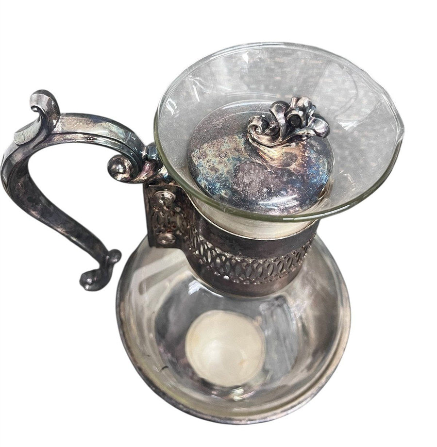 F.B. Rogers Vintage Glass and Silver Plated Coffee Carafe with Warming Stand