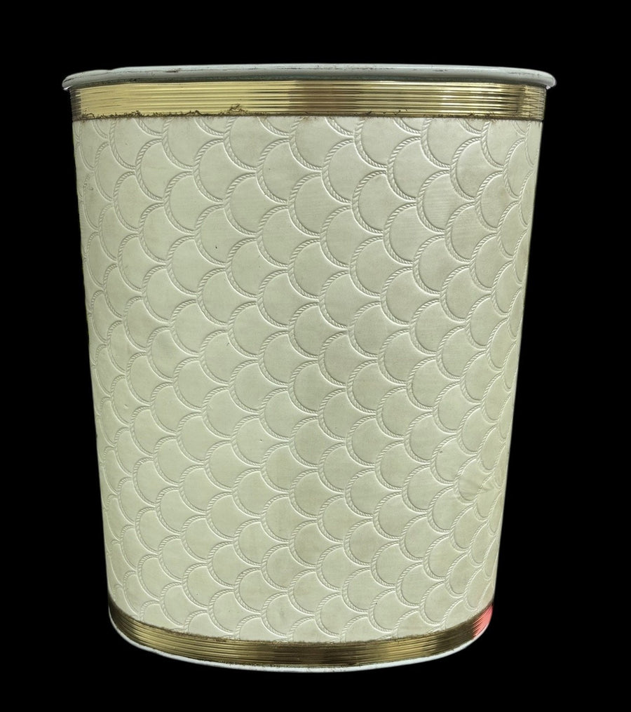 Wastebasket Redman MCM Pearlwick Trash Can Gold Rimmed Metal Fabric Bin