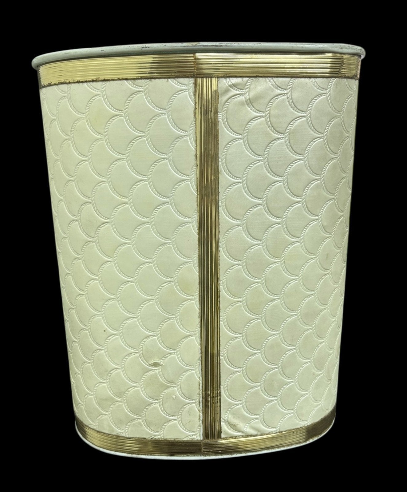 Wastebasket Redman MCM Pearlwick Trash Can Gold Rimmed Metal Fabric Bin