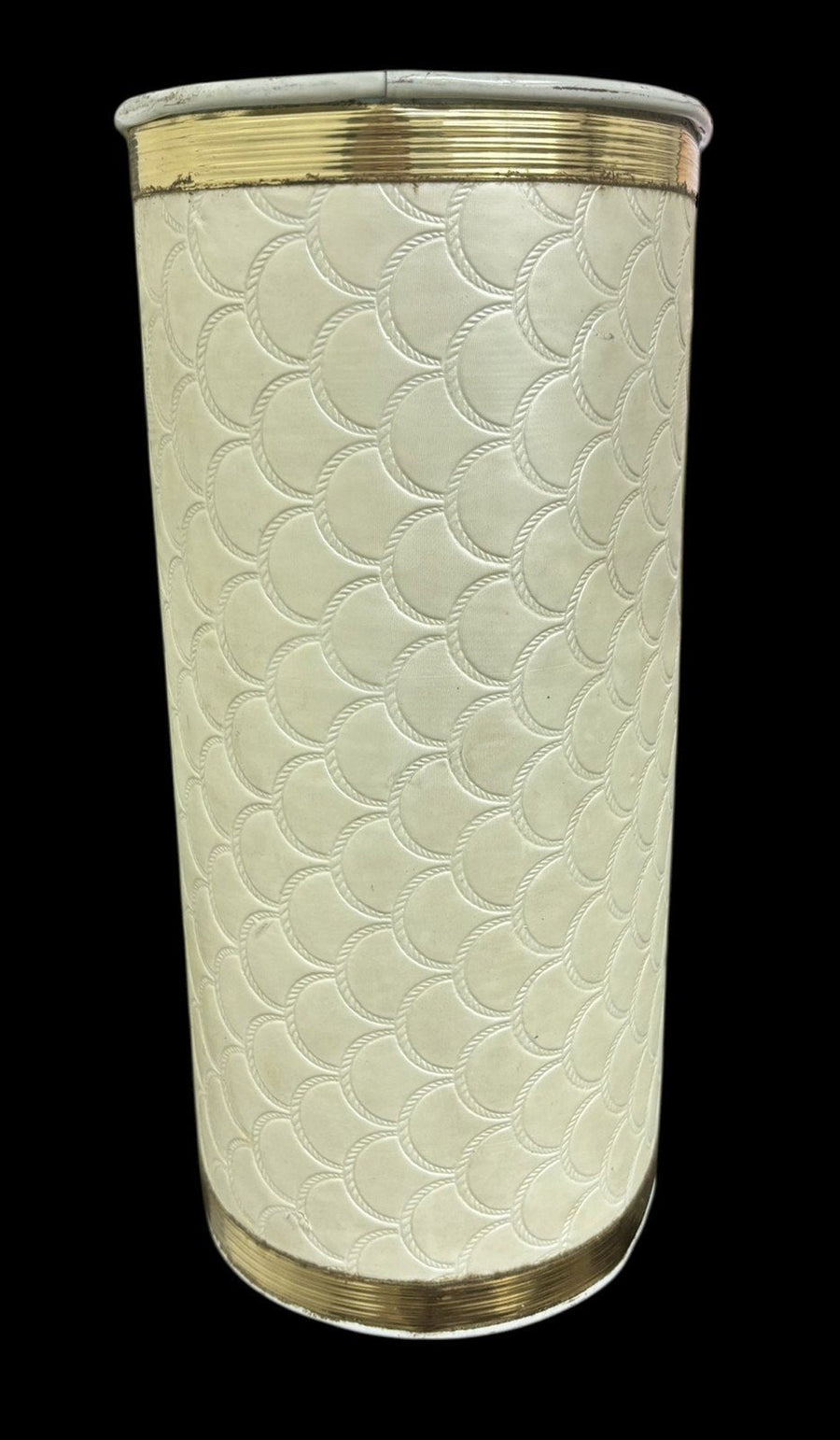 Wastebasket Redman MCM Pearlwick Trash Can Gold Rimmed Metal Fabric Bin