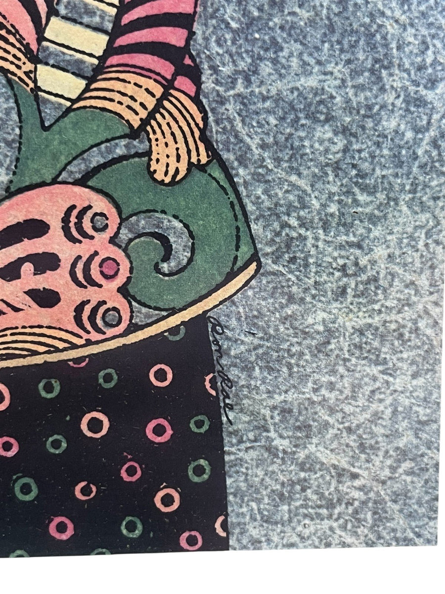 Japanese Ukiyoe Woodblock Print by Ron Rae in Frame Woman and Ox