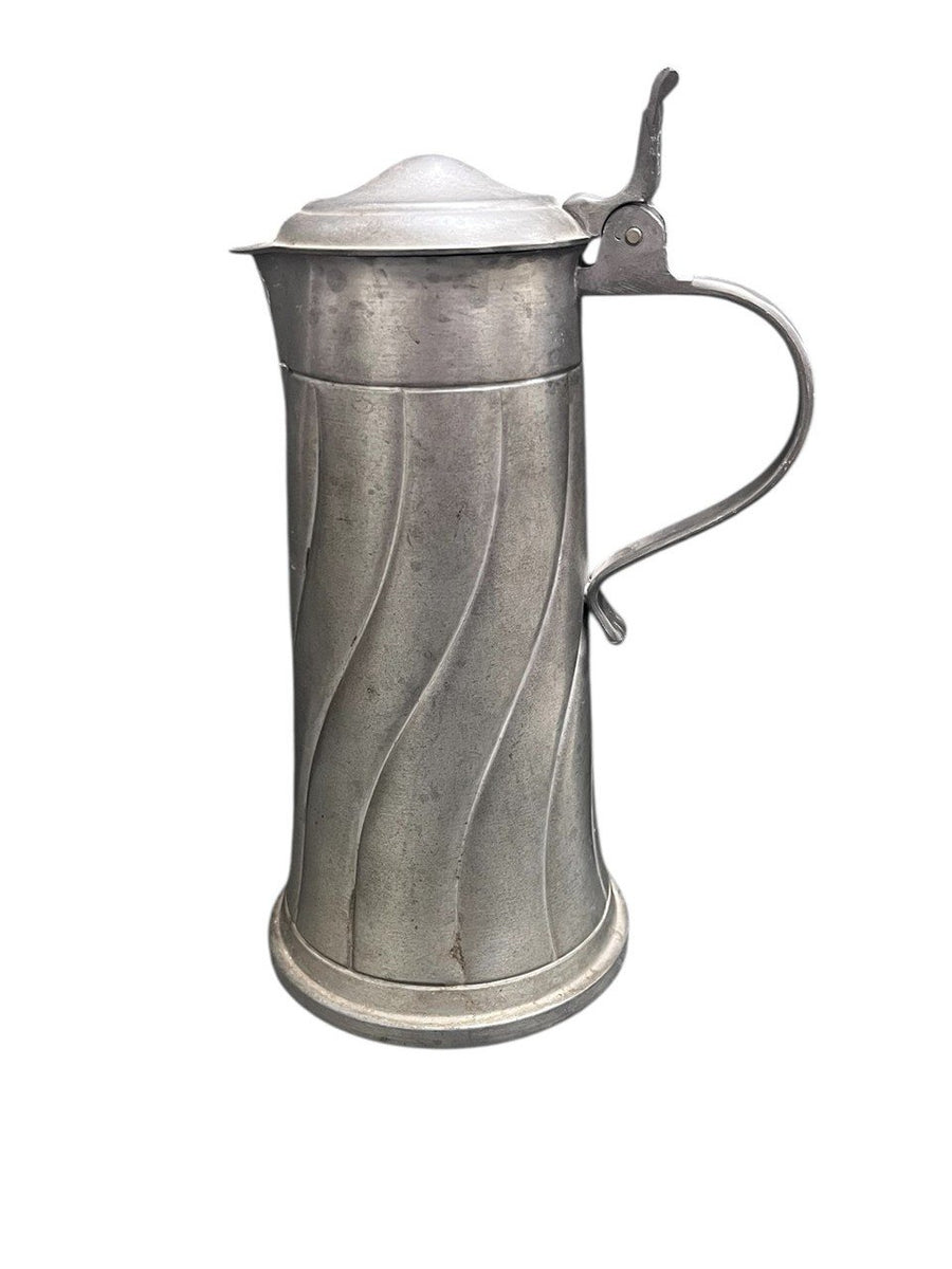 Fein Zinn Vintage German Pewter Lidded Pitcher and Six Cups