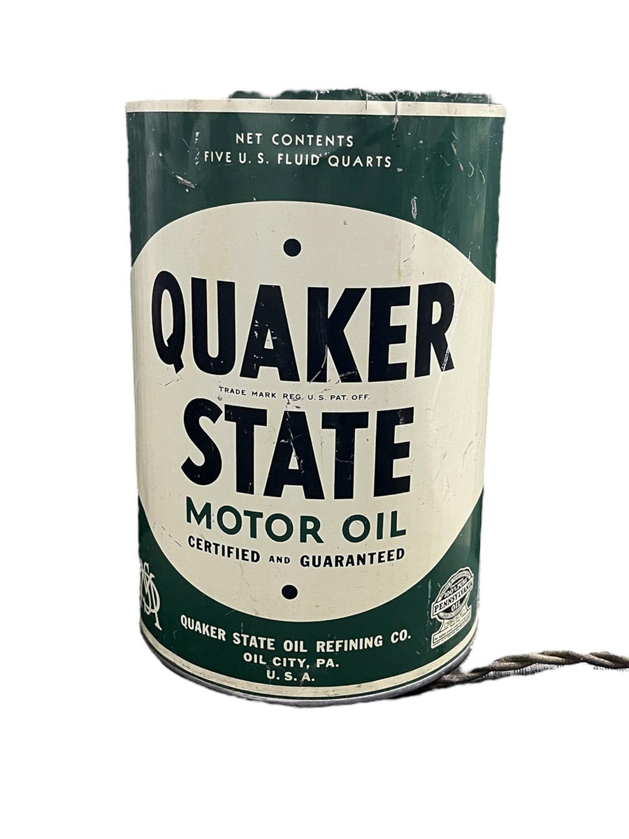 Quaker State Vintage 5 Quart Motor Oil Container Lamp Oil City Pennsylvania