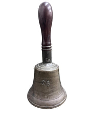 Brass School Bell Antique Large with Wooden Handle