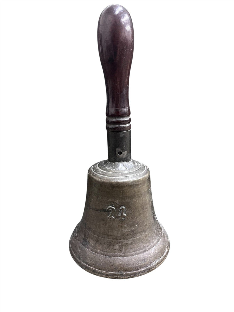 Brass School Bell Antique Large with Wooden Handle