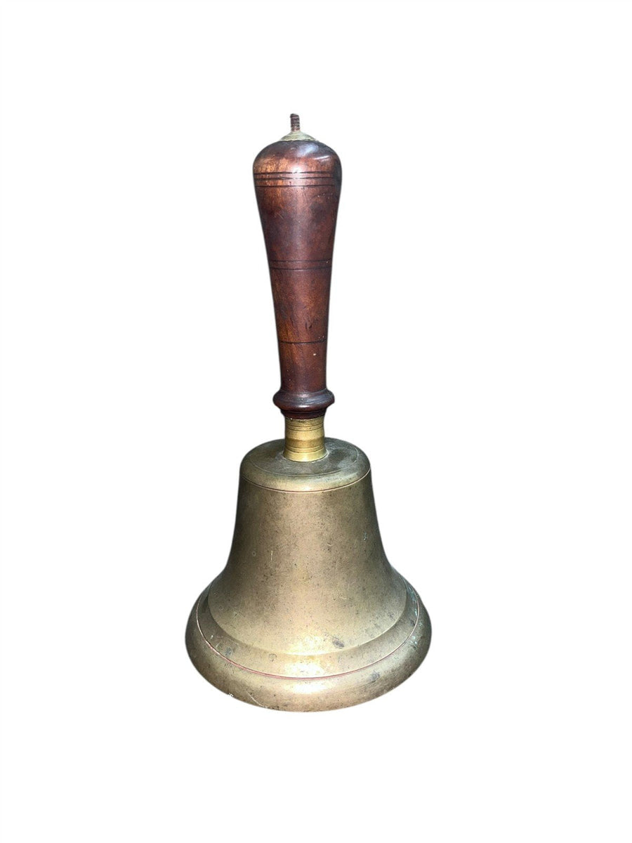 Brass School Bell Antique With Wooden Handle