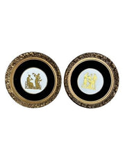 Greek Wall Art Gold Frame Pair Porcelain Plaque MCM Velvet Grecian Home Decor