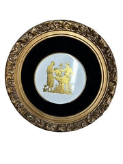 Greek Wall Art Gold Frame Pair Porcelain Plaque MCM Velvet Grecian Home Decor