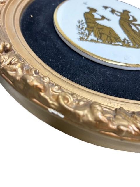 Greek Wall Art Gold Frame Pair Porcelain Plaque MCM Velvet Grecian Home Decor