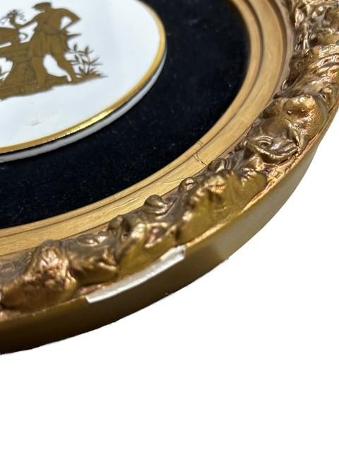 Greek Wall Art Gold Frame Pair Porcelain Plaque MCM Velvet Grecian Home Decor