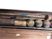 Wooden Croquet Set Antique in Box Stakes Balls and Mallets