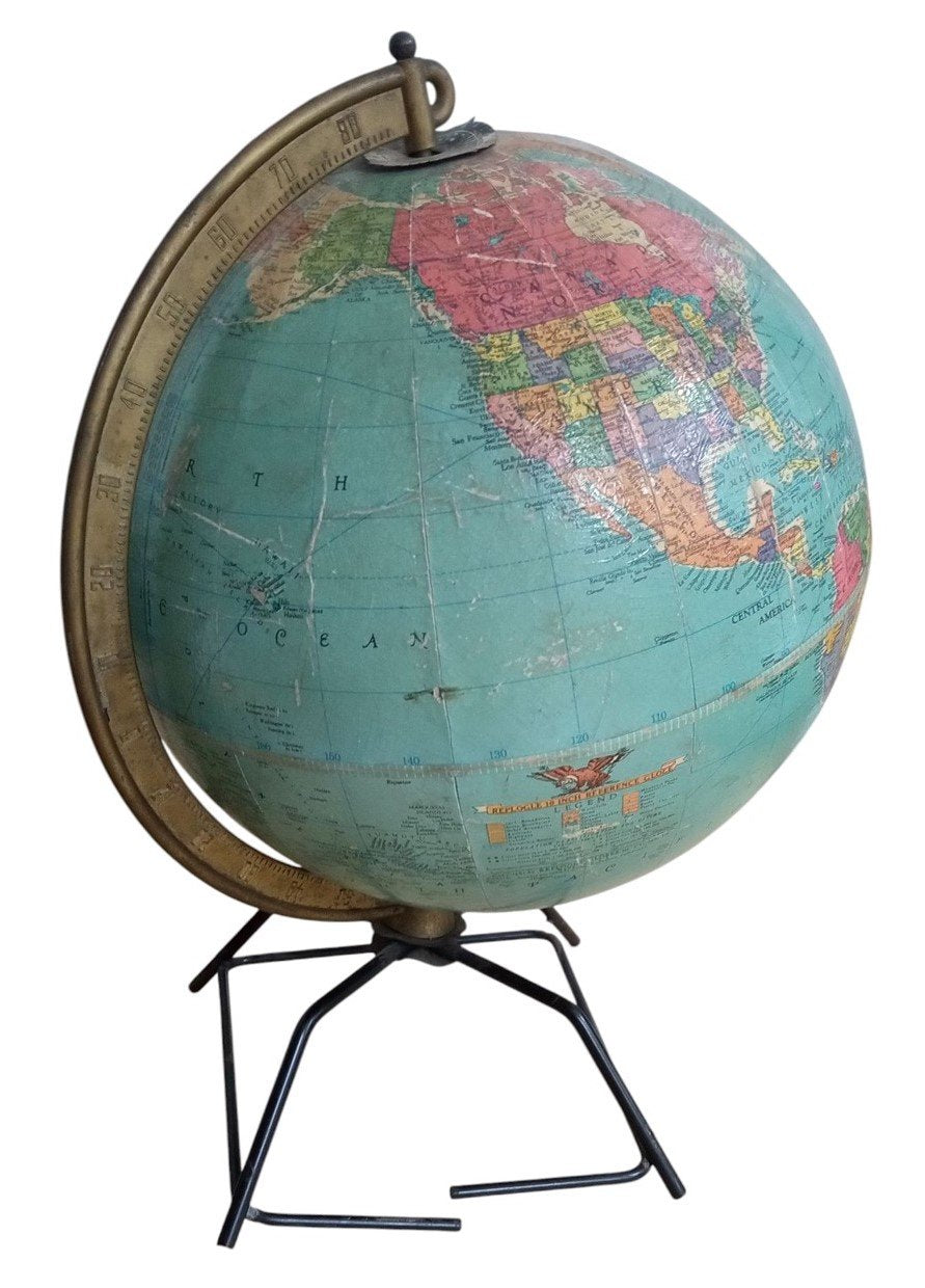 Blue Globe Of Earth Vintage Collectible Nostalgic Historical Geography 1960s