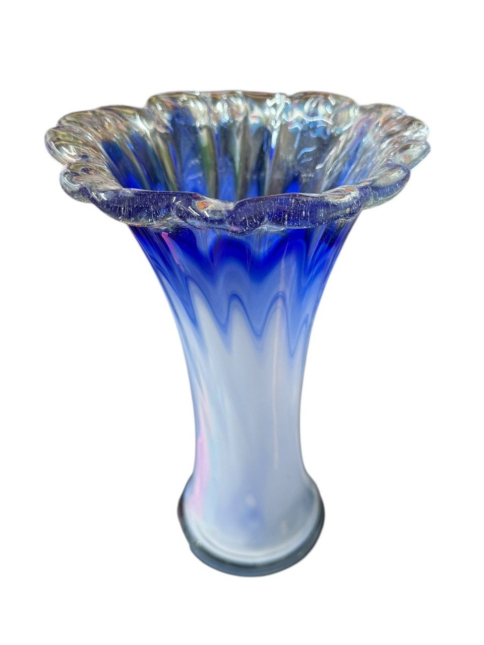 Blue And White Large Art Glass Vase Home Decor Vintage Collectable Nostalgic