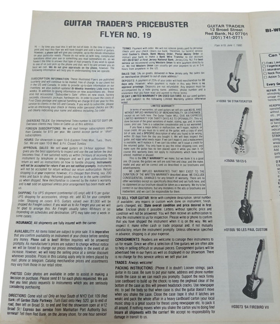 Guitar Trader's Pricebuster Flyer 22x17 Vintage Collectible Advertising