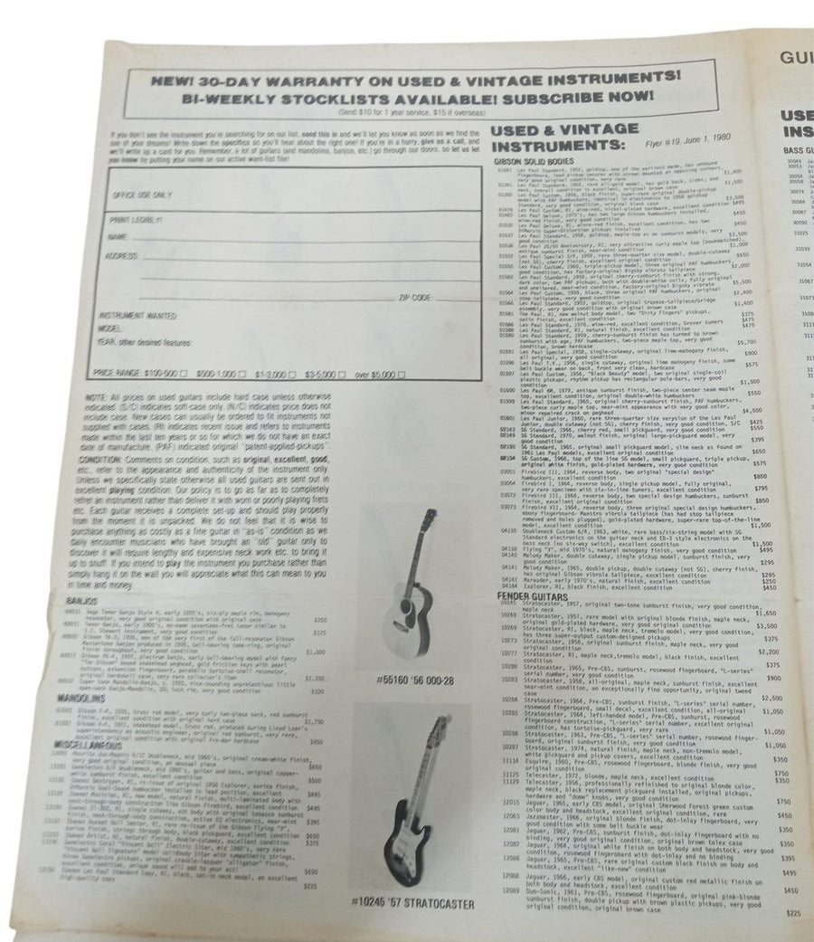 Guitar Trader's Pricebuster Flyer 22x17 Vintage Collectible Advertising